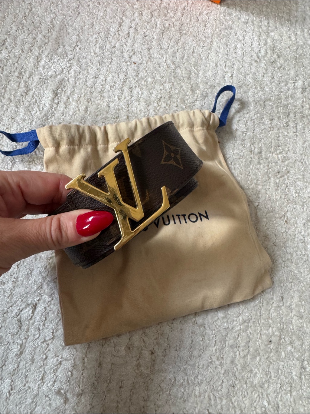 Louis Vuitton Brown Monogram Lv Initials Reversible Belt With Gold Buckle